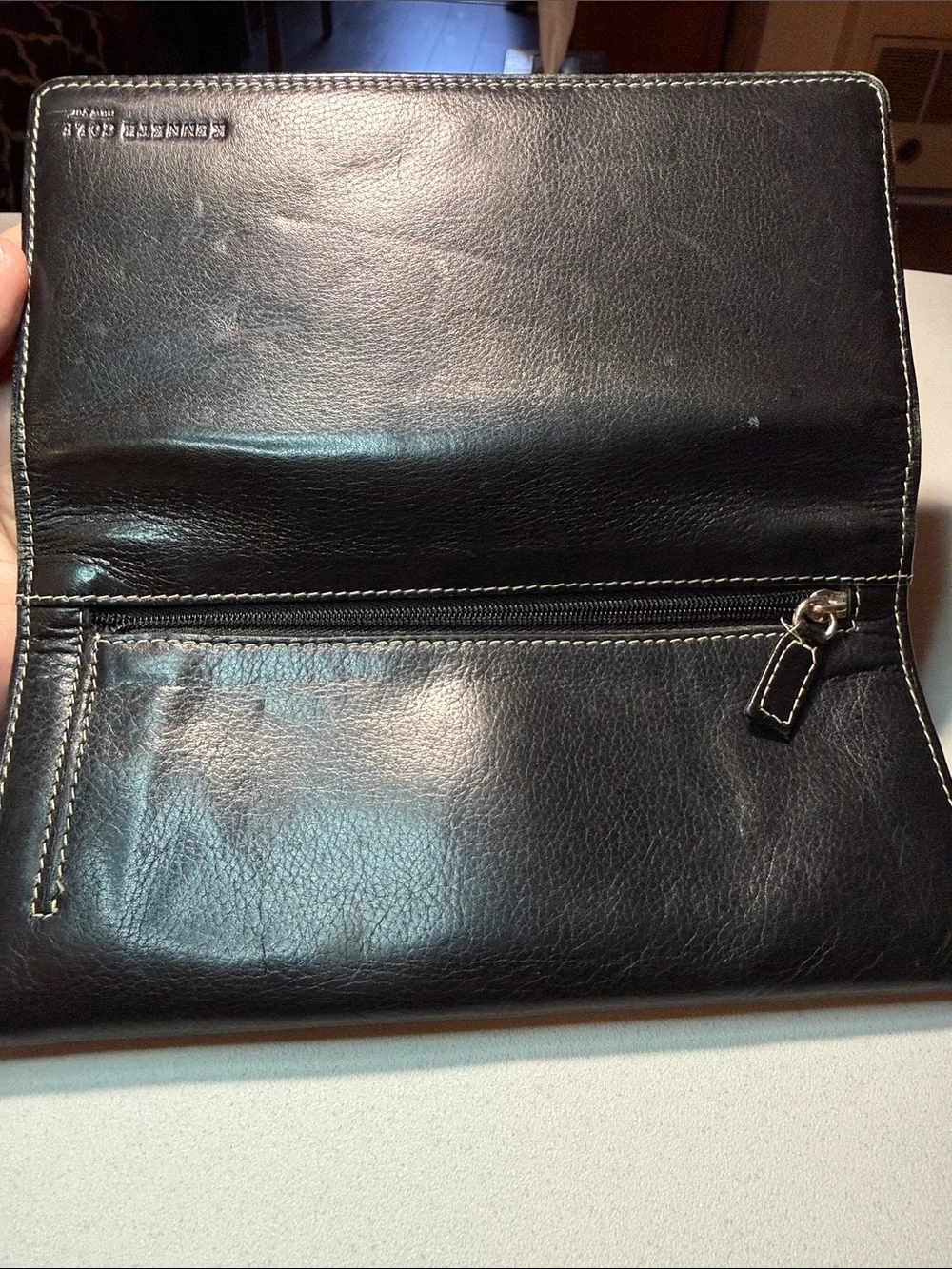 Kenneth Cole Black Leather Foldover Wallet with Contrast Stitching